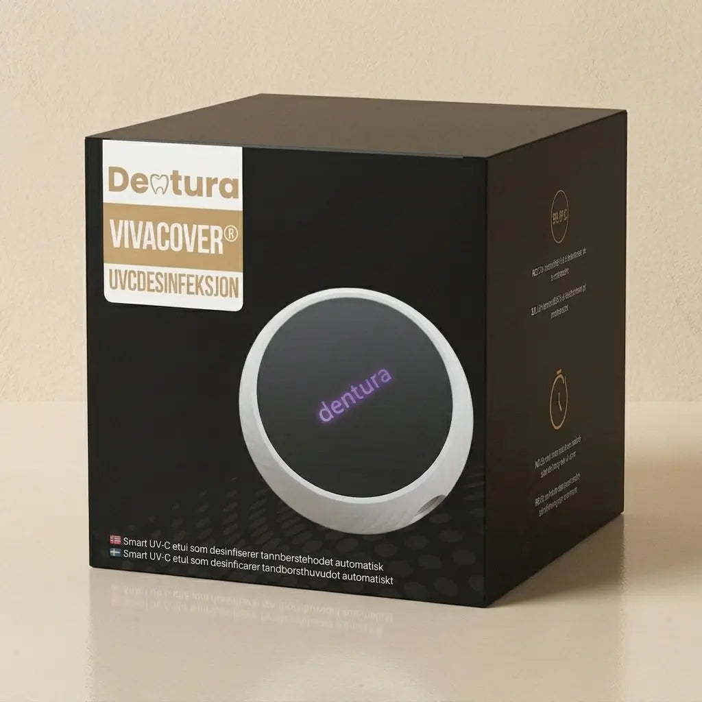 VivaCover UV-C tannbørstdesinfeksjon fra Dentura med originalemballasje